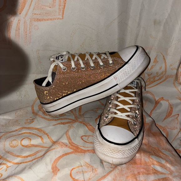 Converse Shoes - Converse Women's Sparkling Platform Sneakers - Gold and White w/ Leopard Print